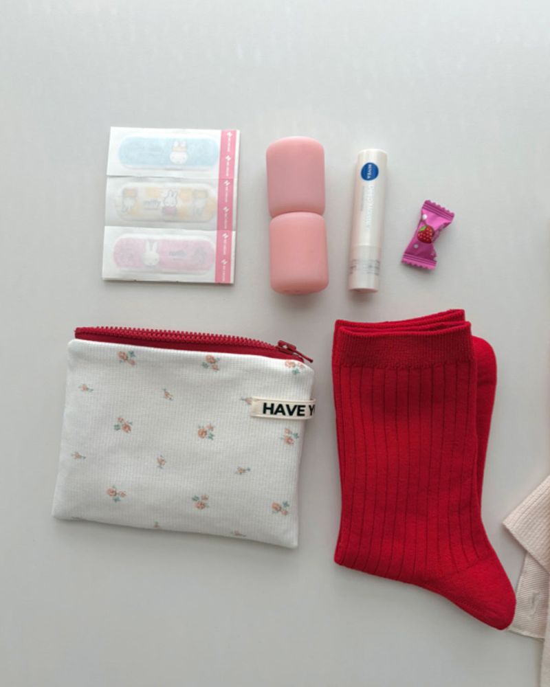 Posy ribbed flat pouch - white , M size