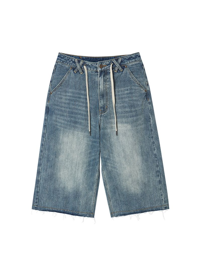 STRING CAPRI DENIM PANTS BLUE