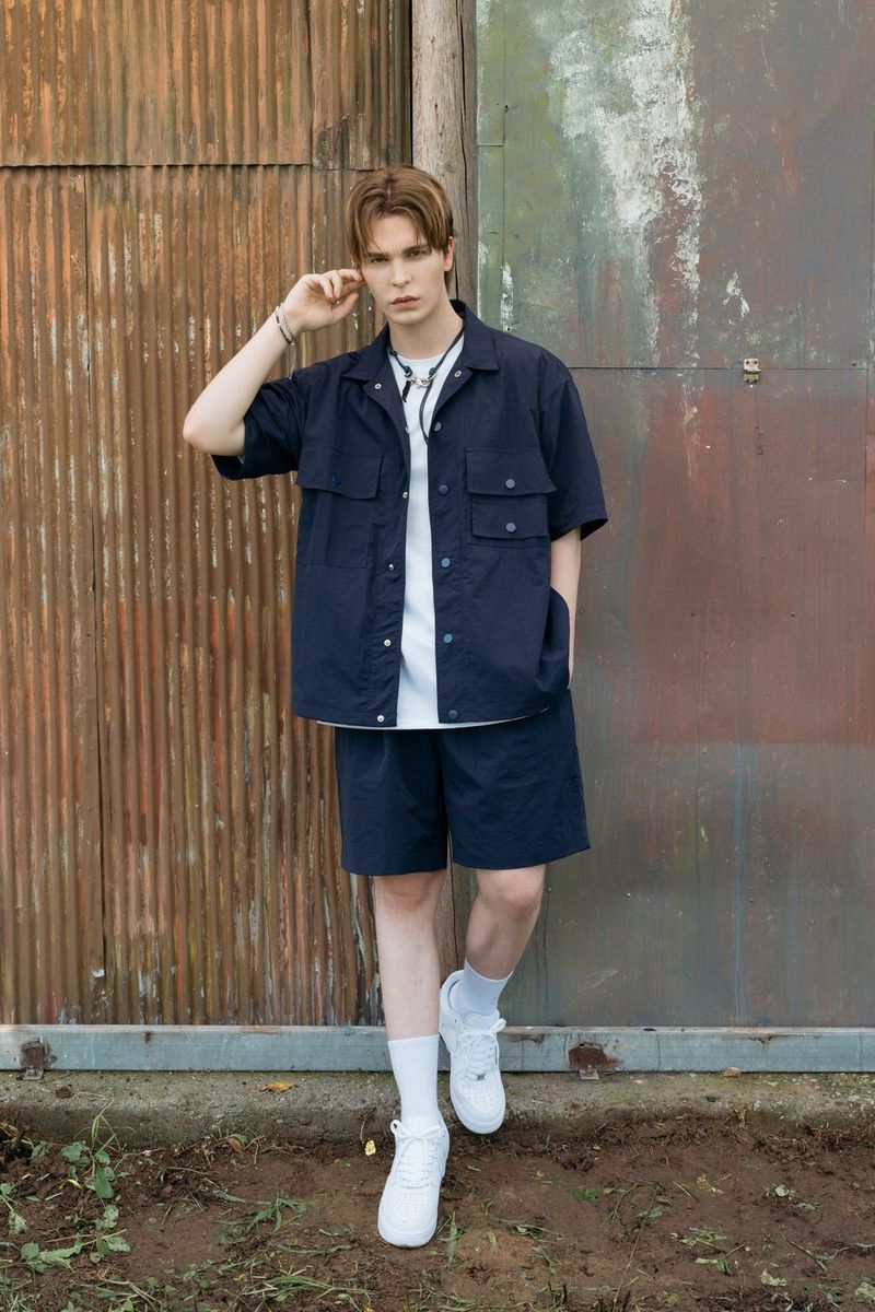 NYLON SHORT-SLEEVED SET - PANTS (NAVY)