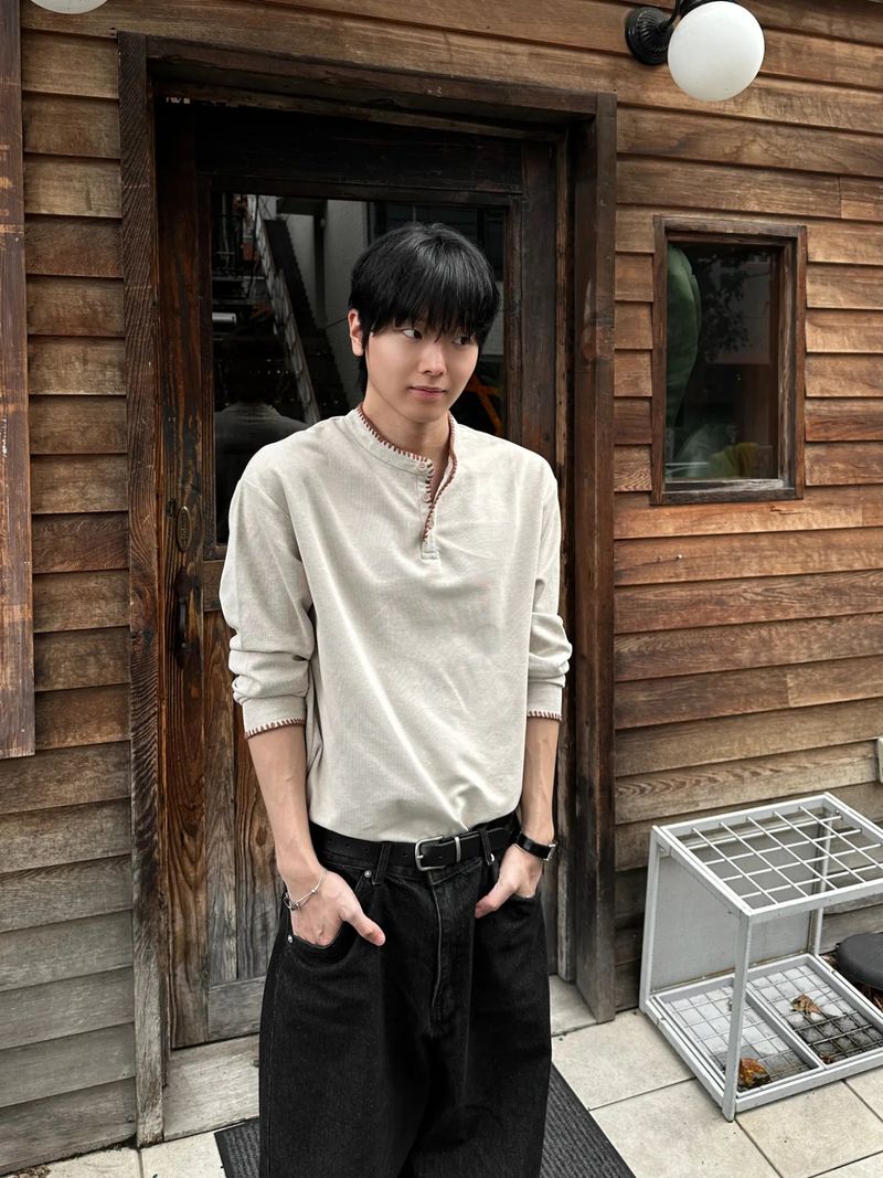 Cohi Stitch Henley Neck Long Sleeve