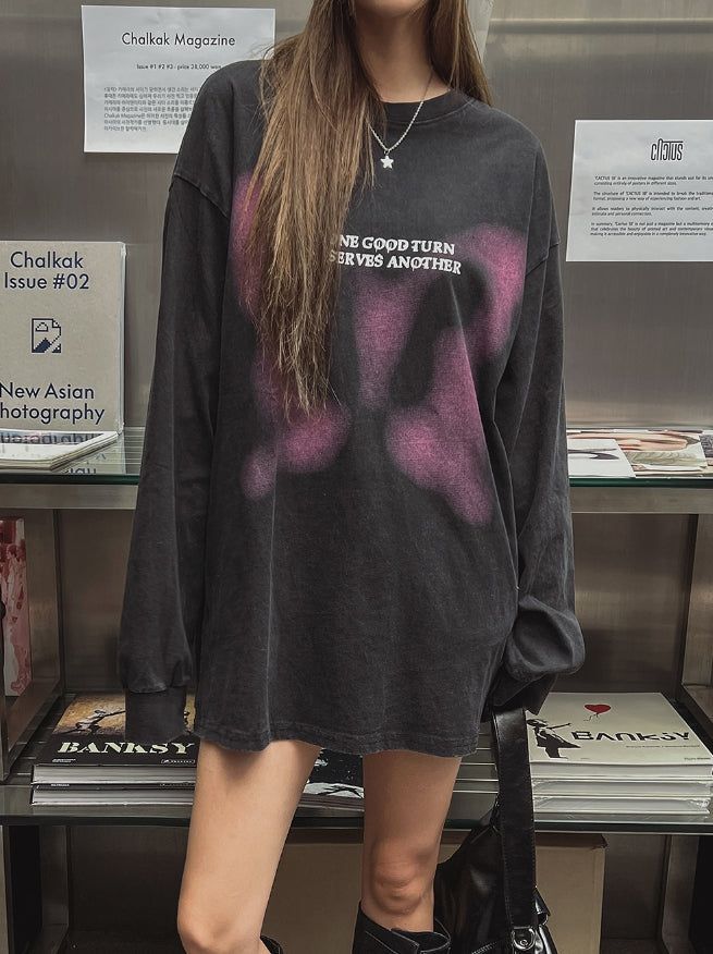 Butterfly Printed Oversized Fit Sweatshirt