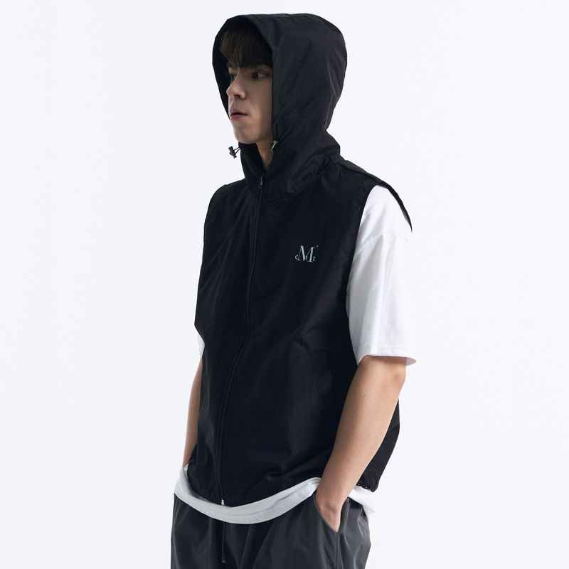 TECH NYLON HOOD VEST (Black, Charcoal) 