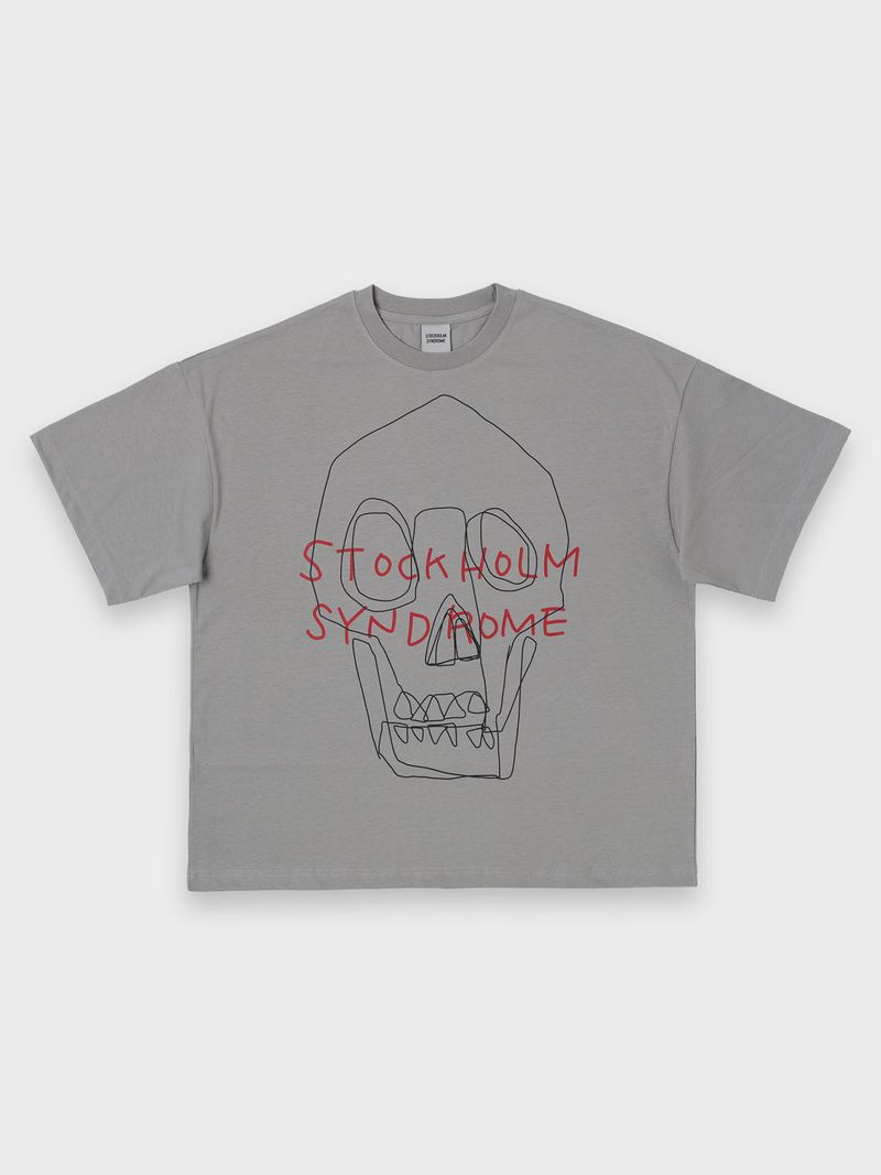 stockholm syndrome（ストックホルムシンドローム）の「ラインスカルTシャツ - グレー（トップス）」