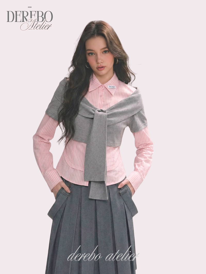 pink striped layered cardigan shirt