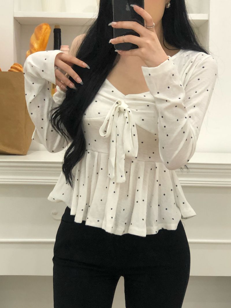 Dot Ribbon Top & Cardigan