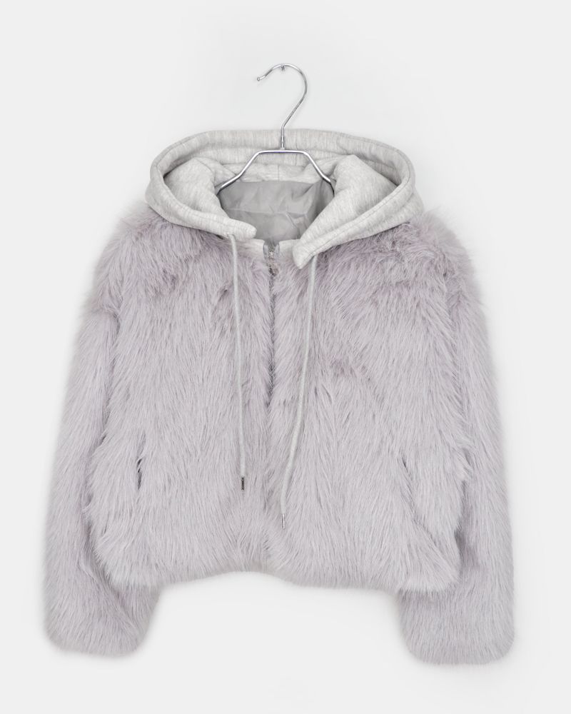 Hoa Color-block Hooded Zip-up Fur Jacket