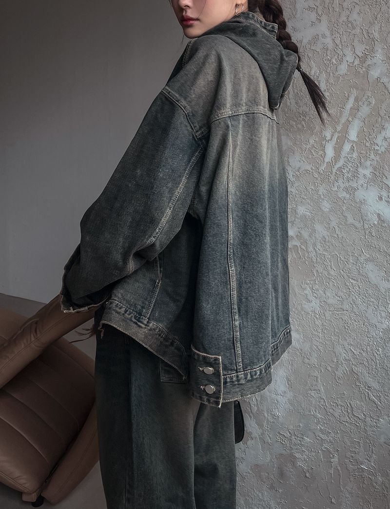 (UNISEX) インアワーウォッシングフードデニムジャケット