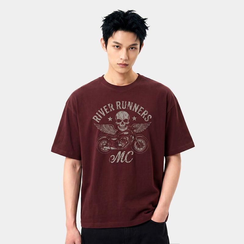 UNDEROFF(アンダーオフ)の「Men’s Cotton Short-Sleeve Cropped T-Shirt Motorcycle Burgundy(Tops)」