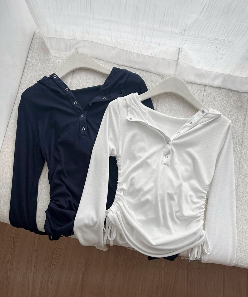 Shirring Hoodie Top (2colors)