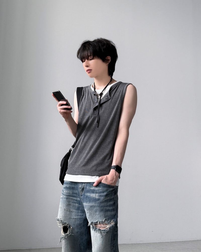 Aron Layered Henley Neck Sleeveless