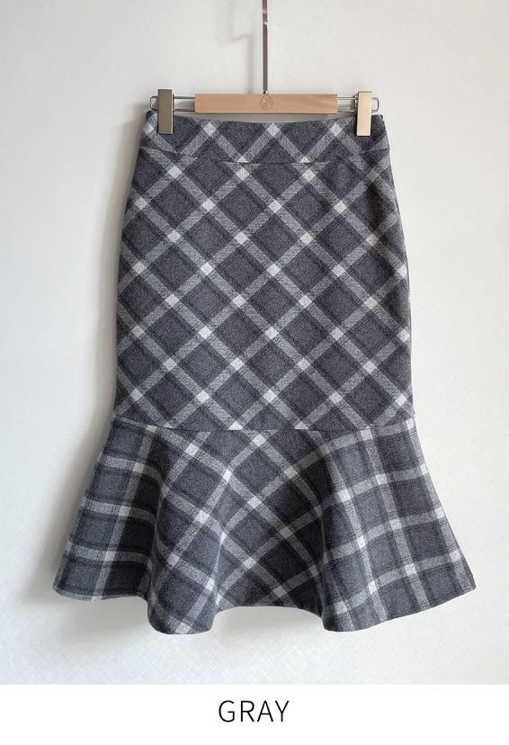 Kellin Wool Check Mermaid Midi Skirt
