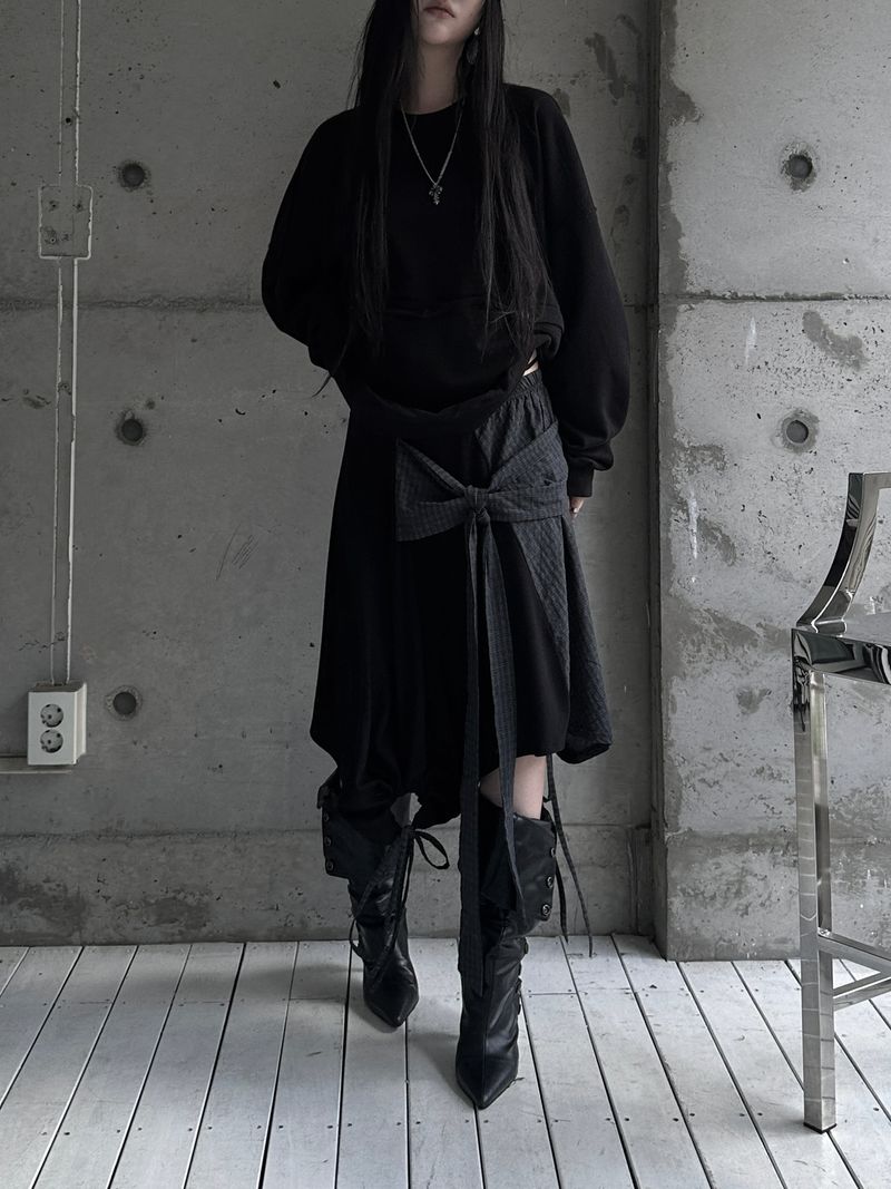 layered check wrap skirt (2color)