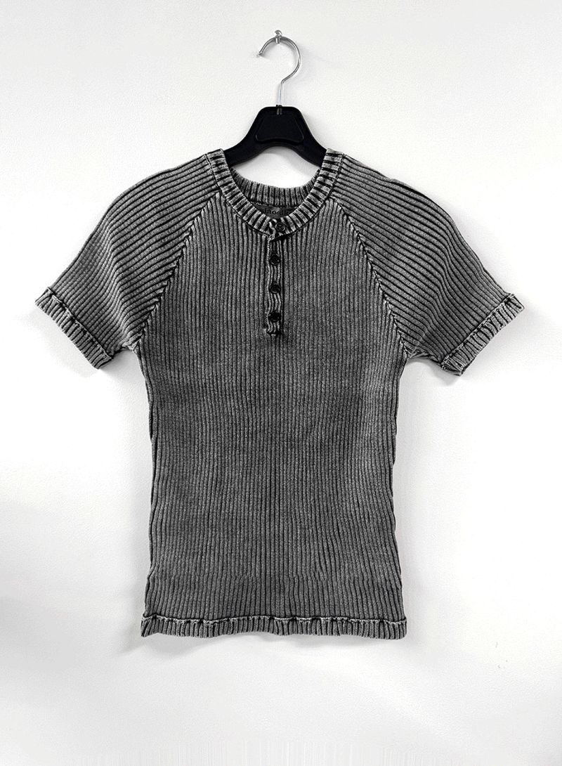 Faded Rib Henley Muscle Tee