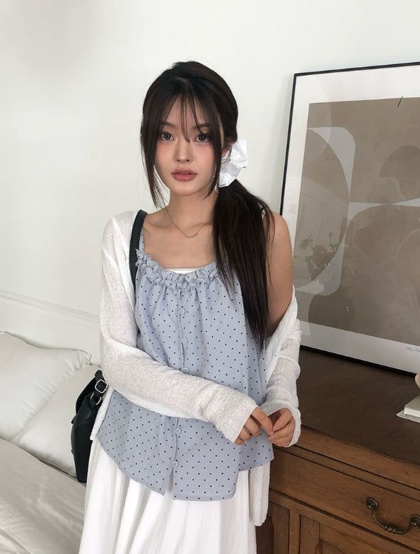 Dough Dot Frill Button Sleeveless