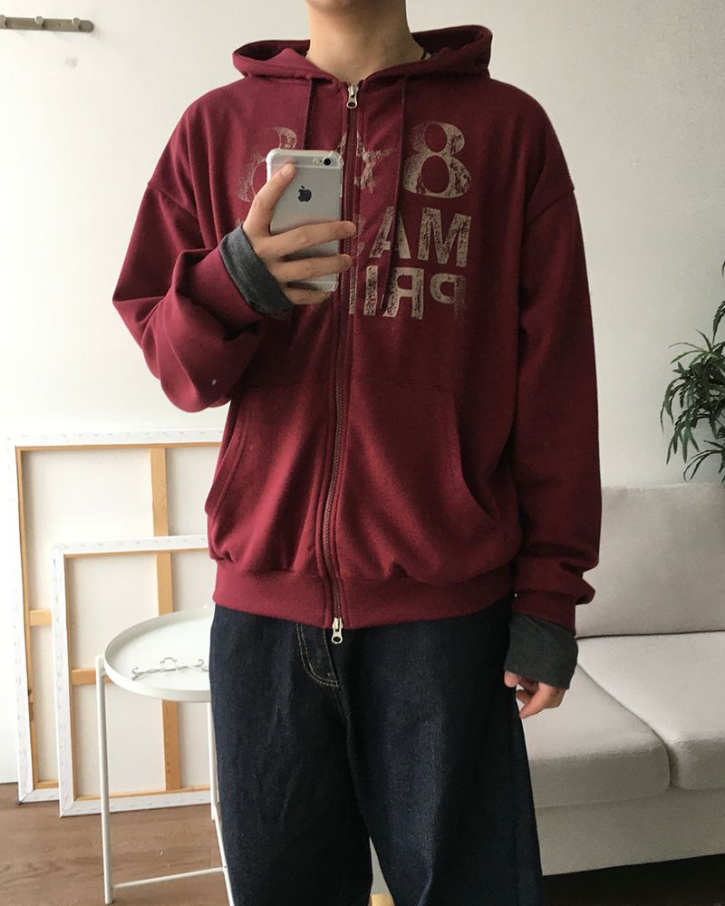 メイソンプリンティングフードジップアップ