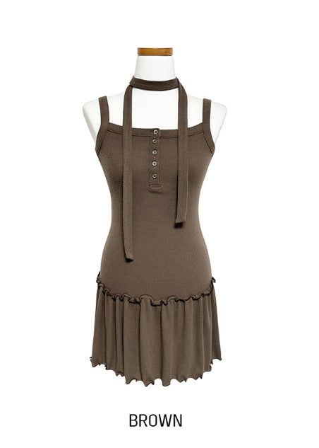 Tiz Button Ruffle Layered Sleeveless Scarf Set
