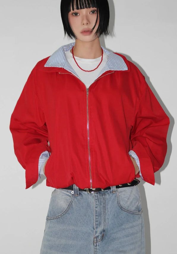 STRIPE COLLAR LAYERED JUMPER