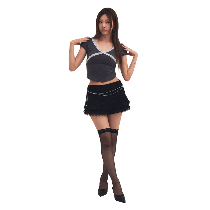 BACK RIBBON PUFF TEE [CHARCOAL]