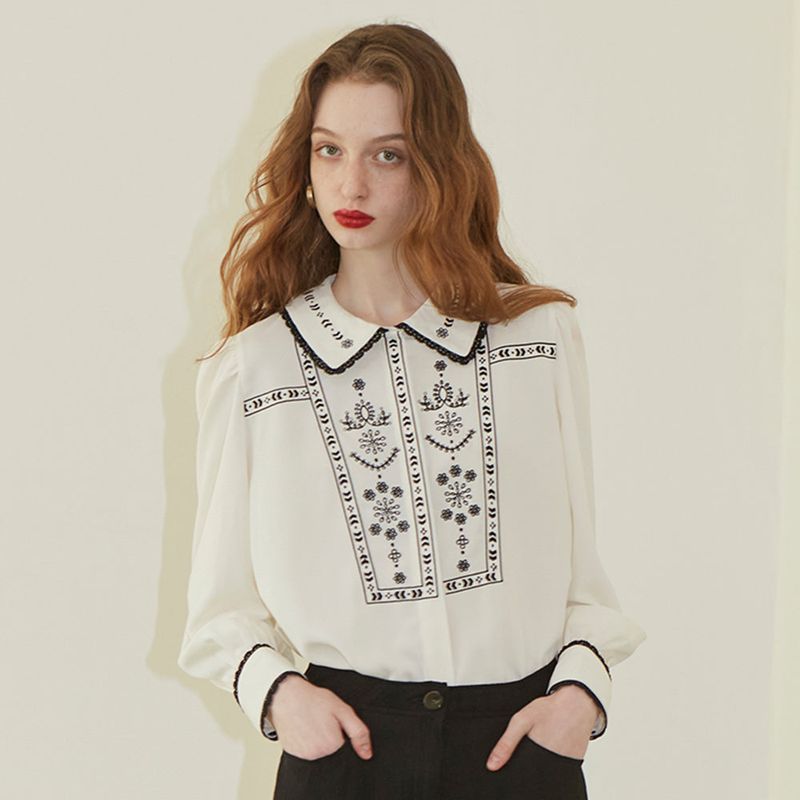 Flower Embroidered Chifon Blouse