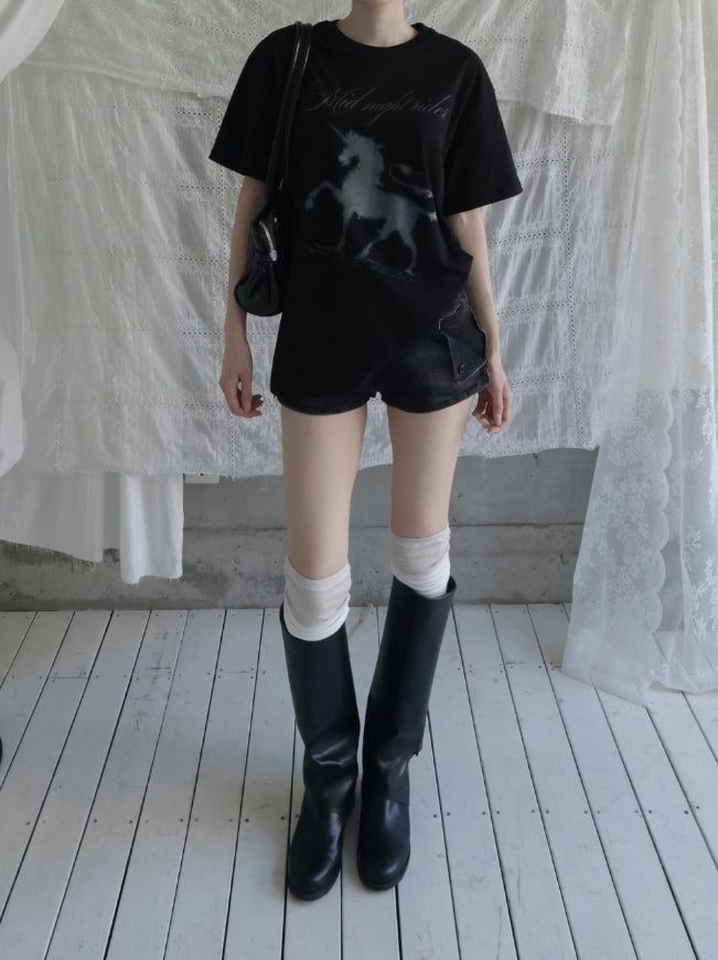 Deconlow studded black denim shorts