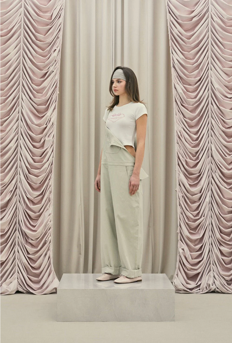 Frill baggy overalls - beige