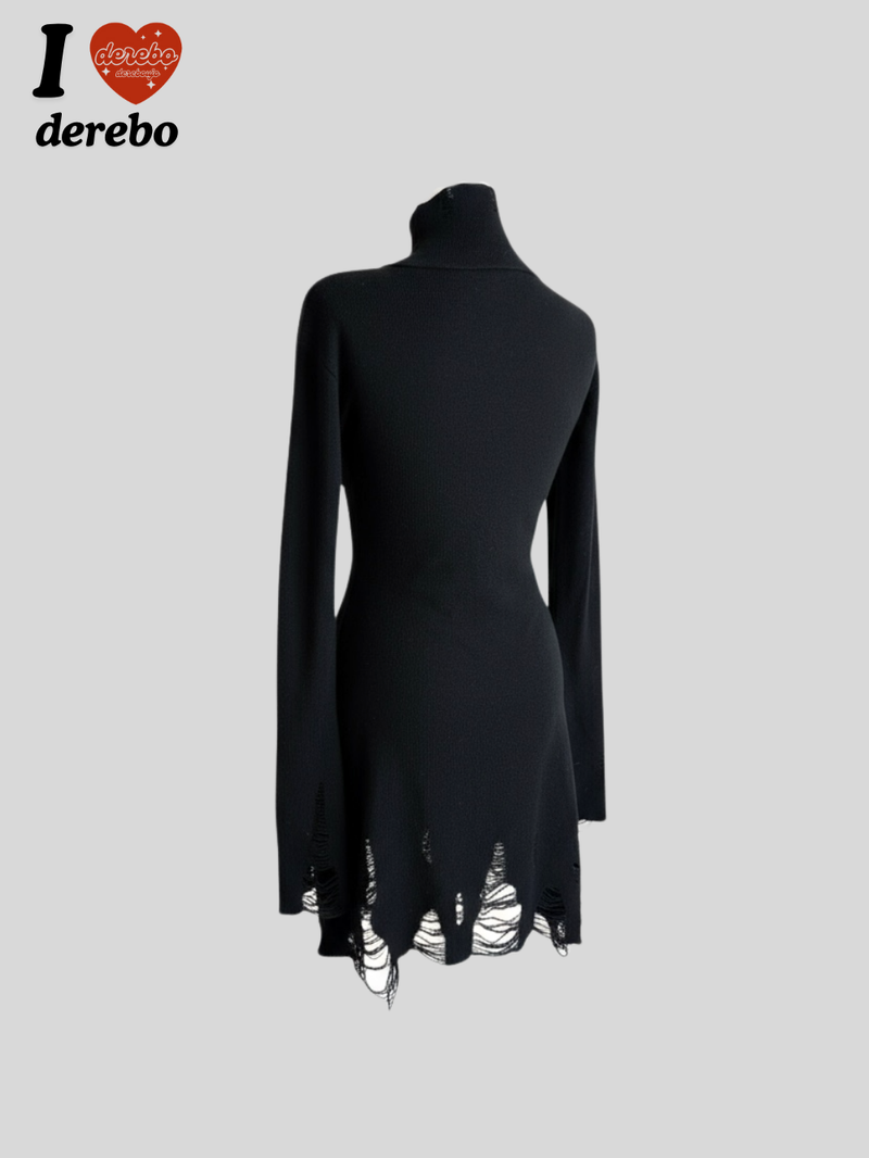 lip-mood black half-turtleneck dress