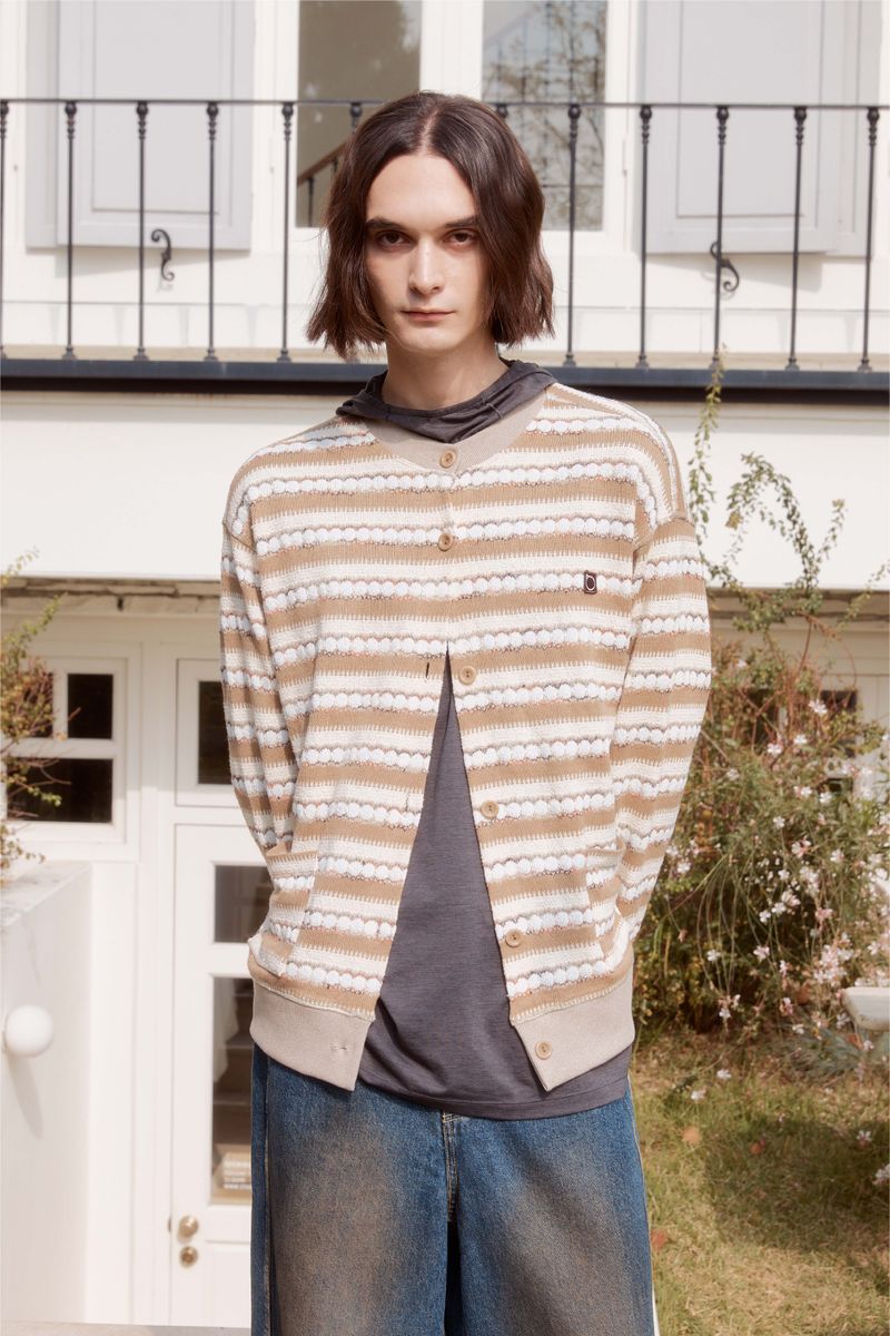 Alarm Loop Stripe Knit Cardigan - Beige