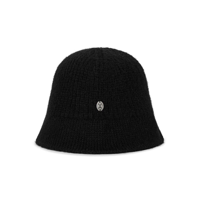 VA Curved Oval Metal Washed Knit Bucket Hat  / Black