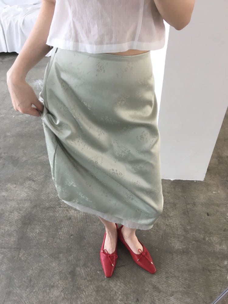 Flower Satin Midi skirt