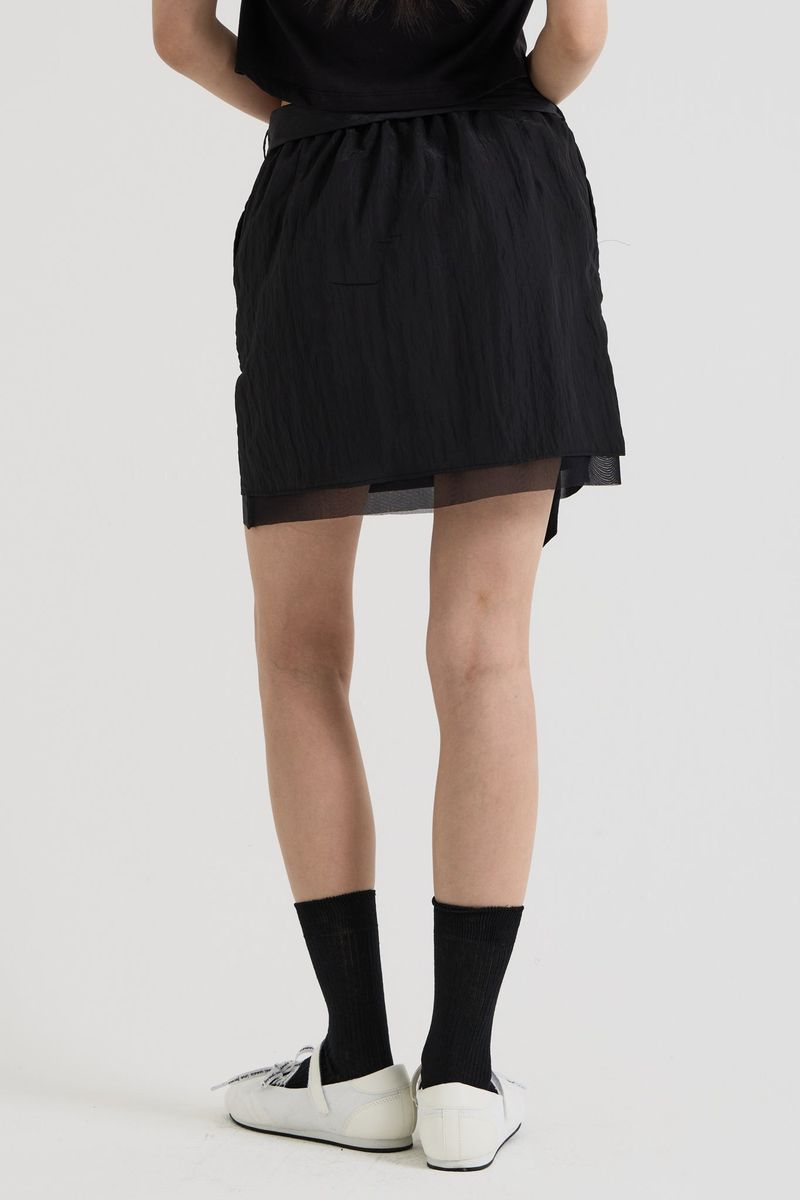 Sheer Layered Mini Skirt, Black