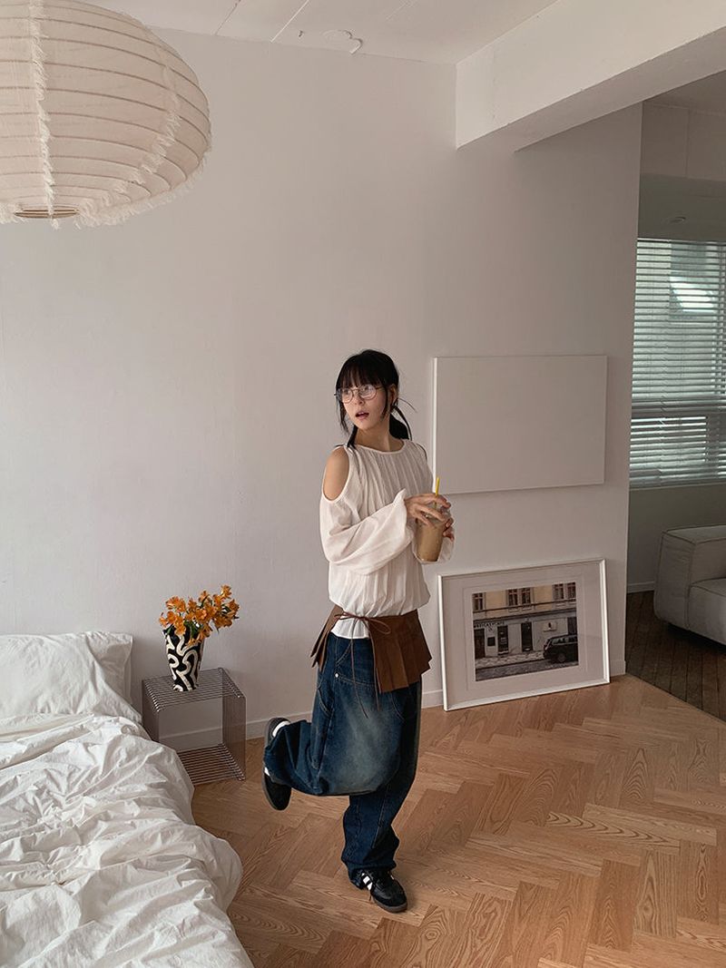 PLEATS LEATHER BELT SKIRT (2C)