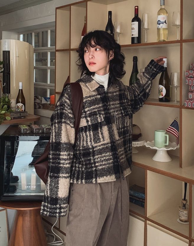 Bronte wool checked crop jacket