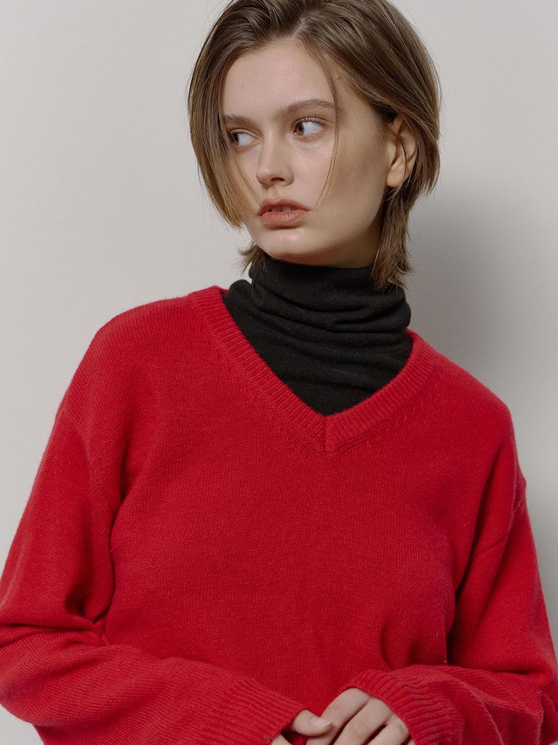 WOOL V-NECK KNIT (RED)