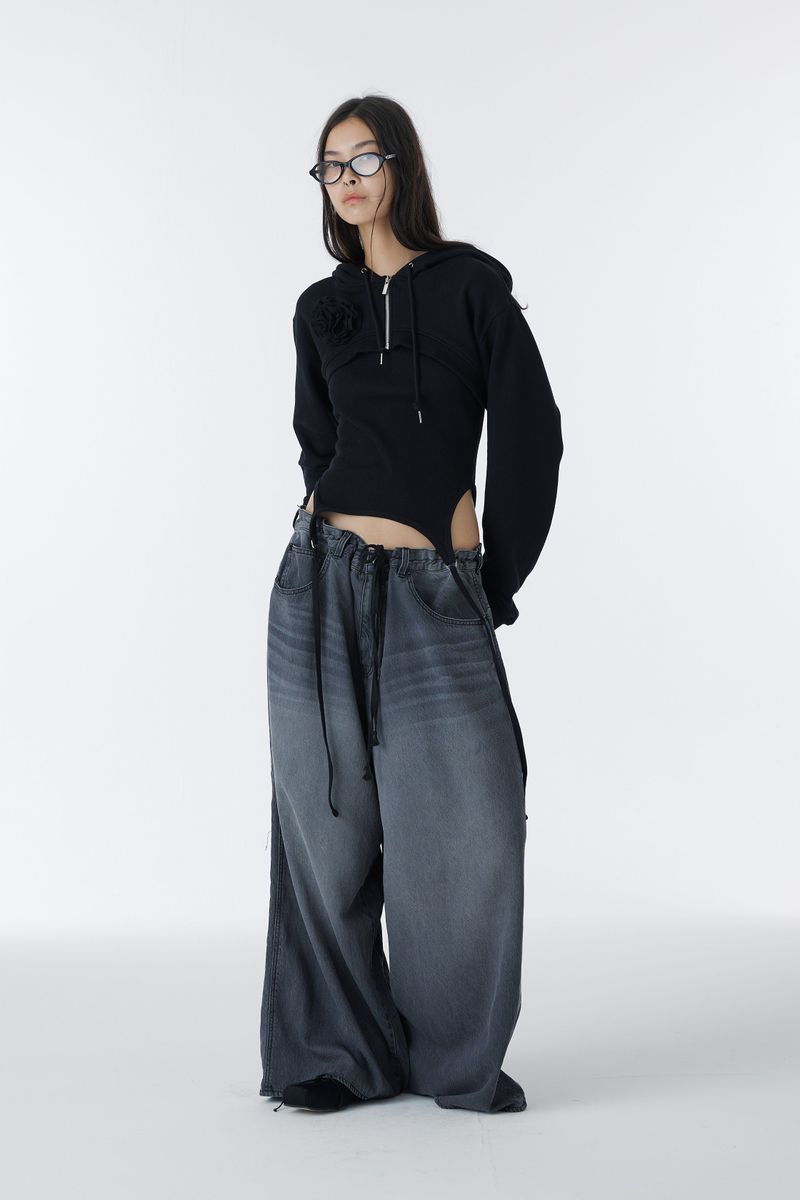 CORSAJE CROP ZIP-UP HOODIE (BLACK)