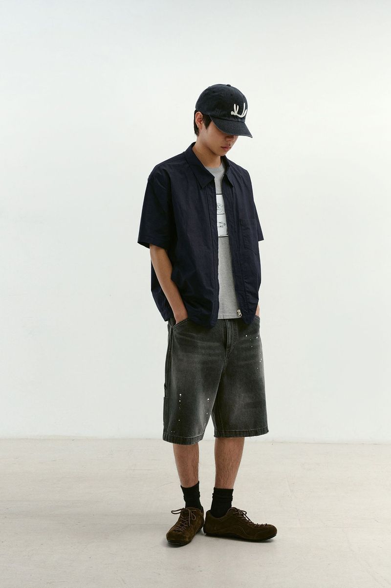 Aged Splatter Carpenter Denim Shorts(Washed Black)