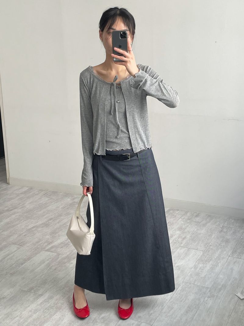 Deep Slit Wrap Denim Long Skirt
