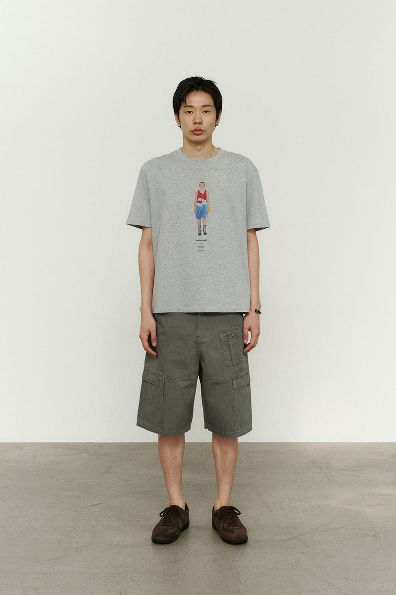 パネルドカーゴポケットヘリンボーンツイルショーツ (Washed Khaki)