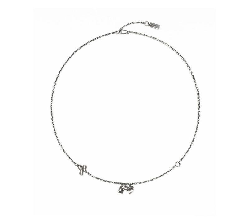Mixed Mini Pleated Ribbon Necklace (Antique Silver)