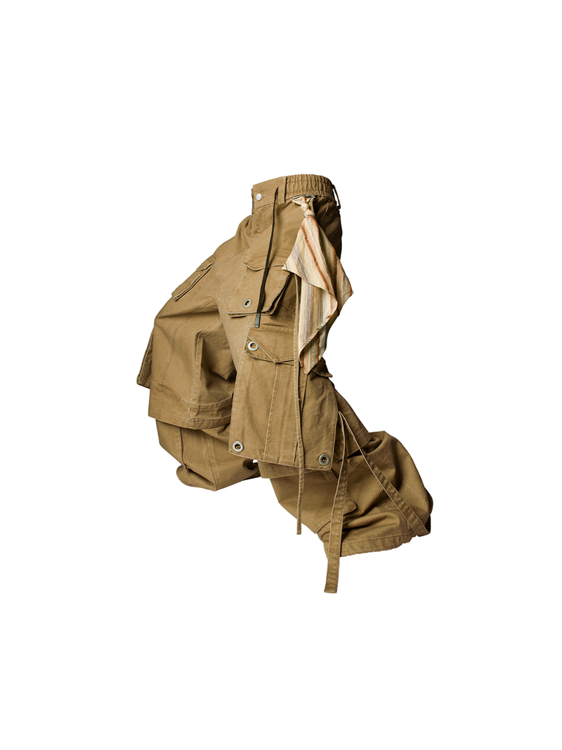 RELABEL Spatial Relations (Quartet) Eight-pocket Overlapping Detachable Distressed Multi-colour Double-jointed Workwear Ribbon Trousers
