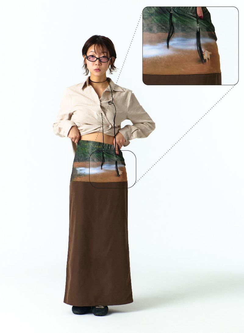 MEDITATIVE IMAGE MAXI SKIRT(BROWN)