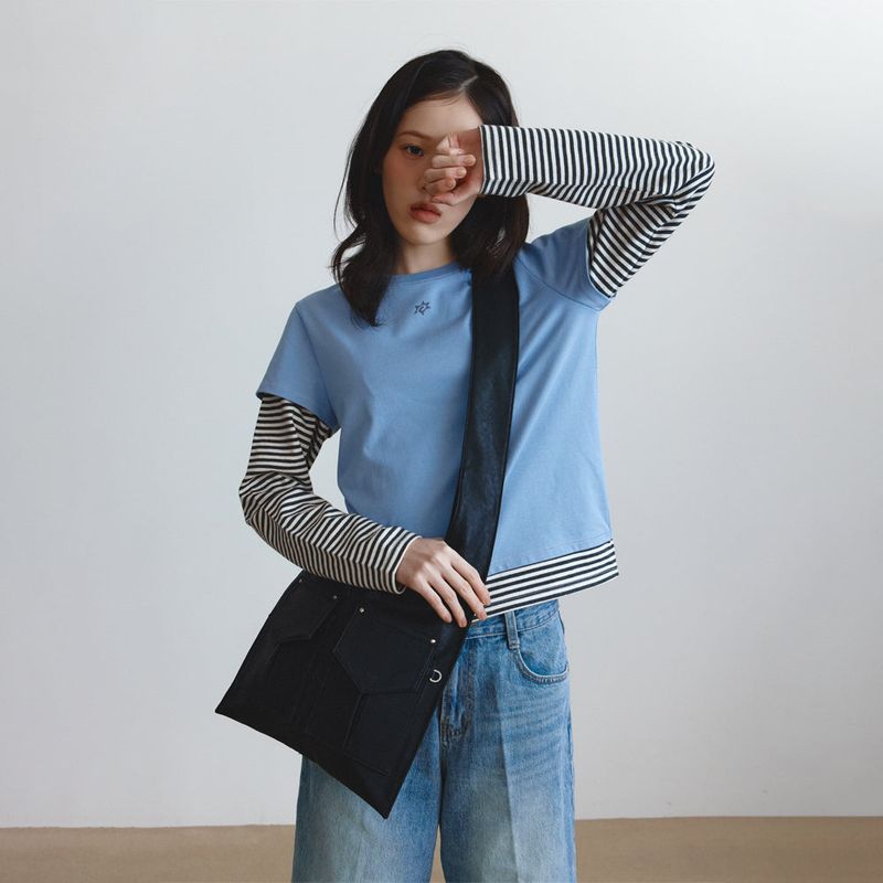 Sunlit（サンリット）の「レザー2ポケットフラットバッグセット (Black)（バッグ）」