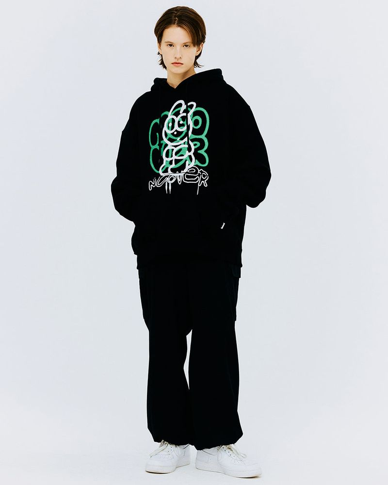 SPRAY RABBIT HOODIE-BLACK