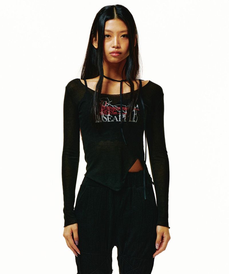 Roseapple（ローズアップル）の「221-U-NECK ROSE RIBBON SLIT T-SHIRTS（Tops）」