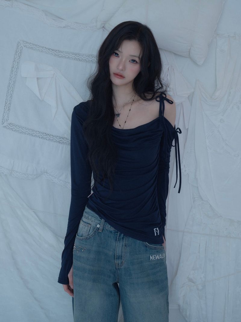 Cats Draping One-Shoulder Top