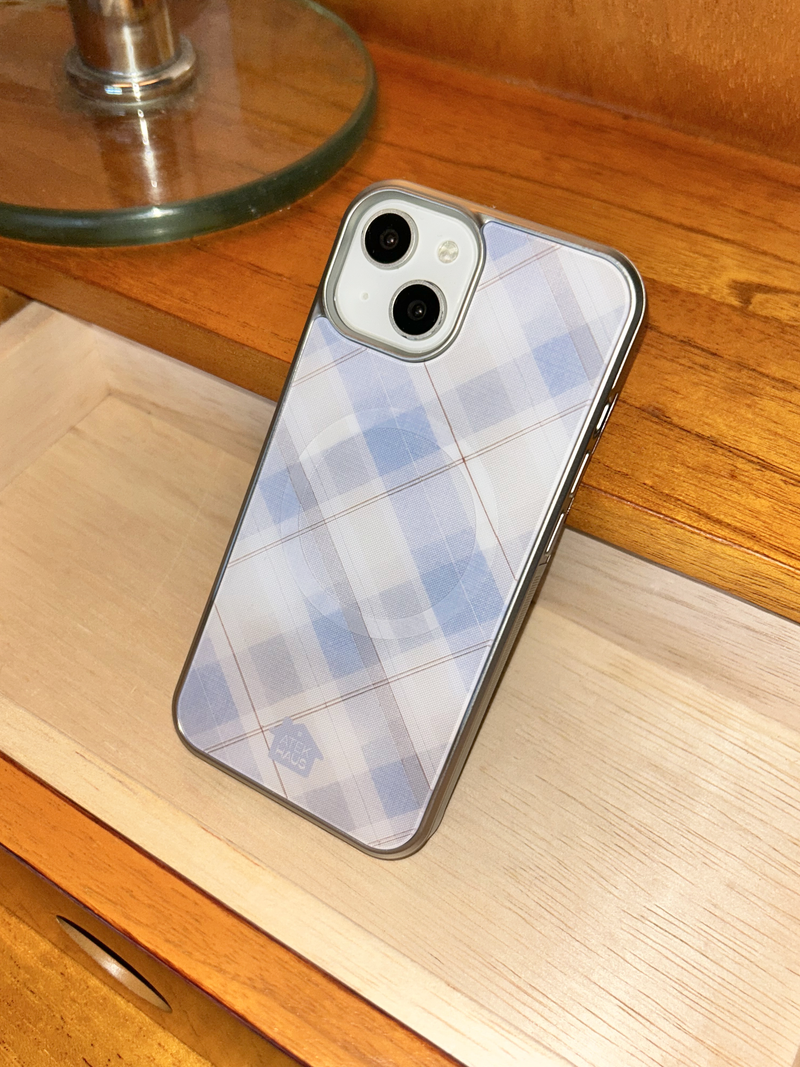 Fog Check Magsafe Silver Glass Bumper Case(Blue)