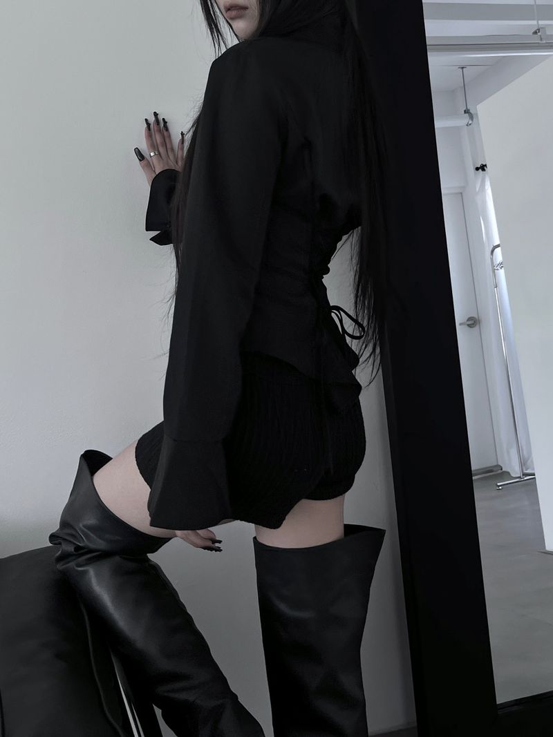 back corset cuff shirt (2color)
