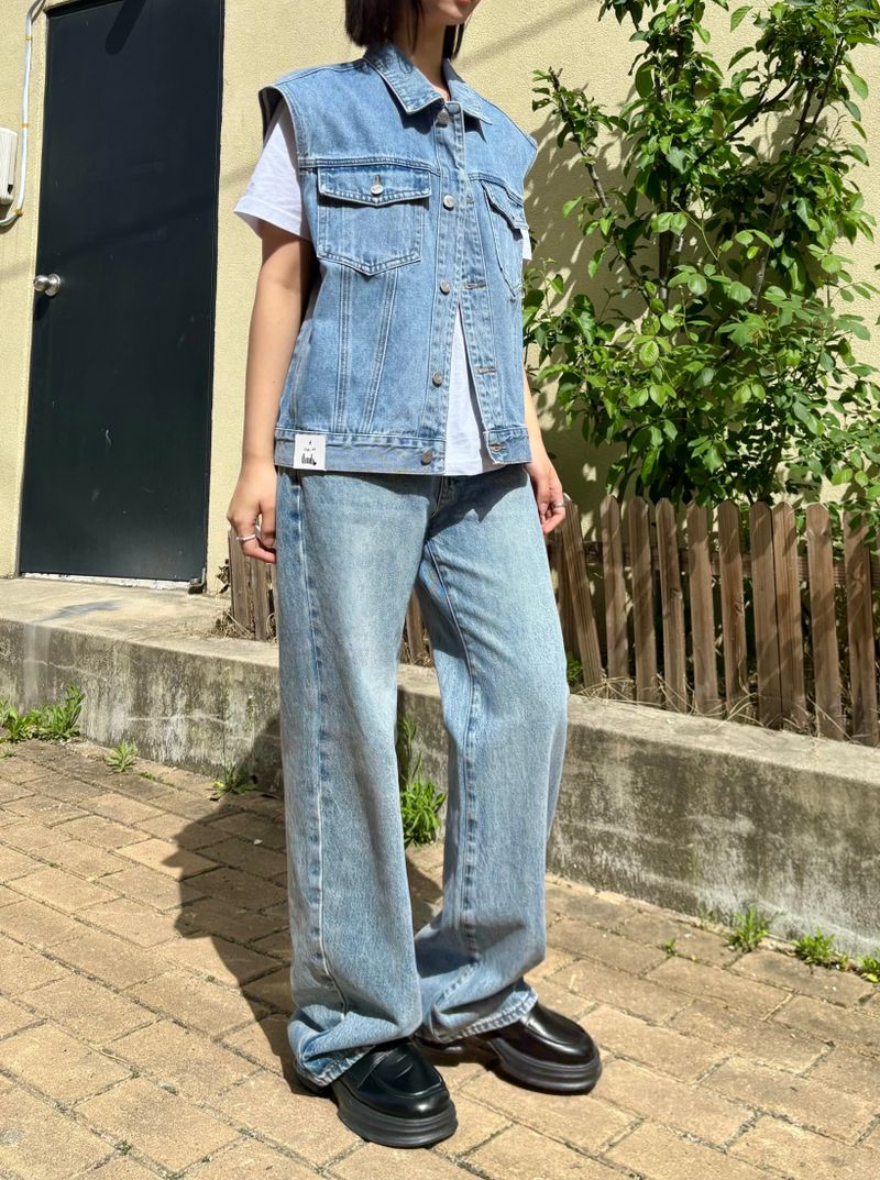 DENIM STRAP WIDE PANTS code 18105