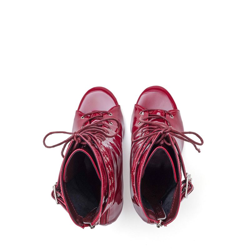 Buckle Patent Lace-Up Open Toe Heel(Red)