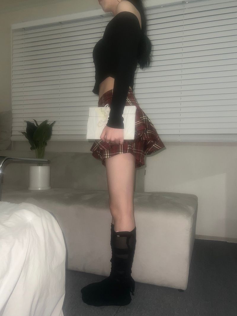 Frill checker skirt pants