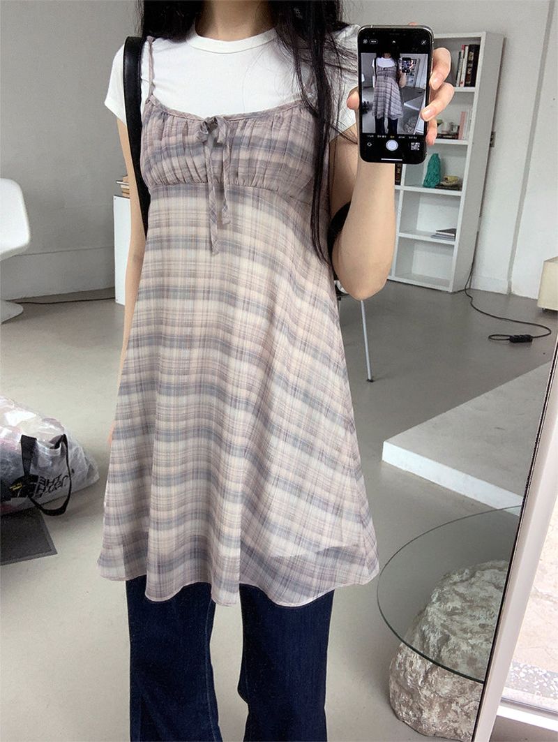 MAUVE CHECK MINI DRESS (3C)